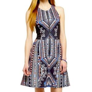 Fit & Flare Zip Dress - Black/Multi Print